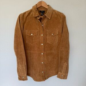 Forever 21 Woman’s Tan Leather Suede Western Button-Up Shirt Jacket Medium